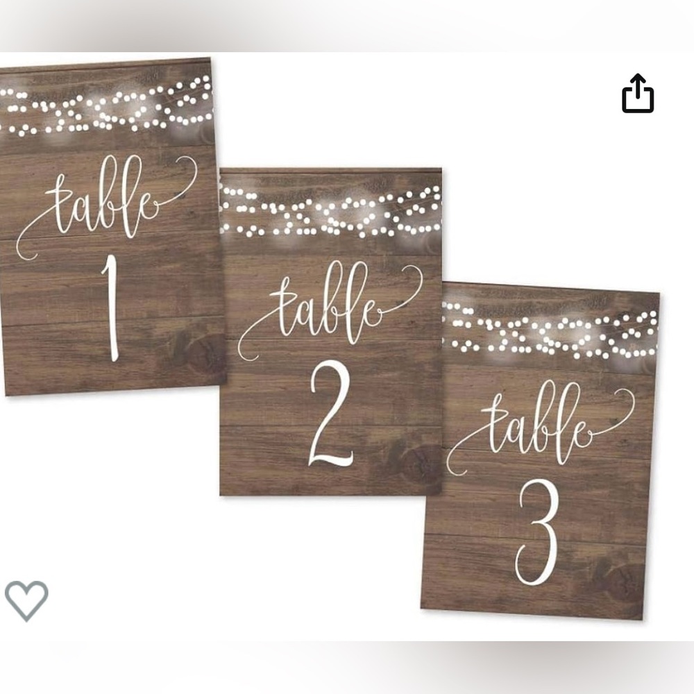 Table Number Double Sided Signs, #1-25, Rustic Wood Lights, NWOT